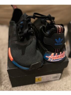 Adidas Woman’s Black Athletic Sneakers with Blue & Orange Accents by Adidas